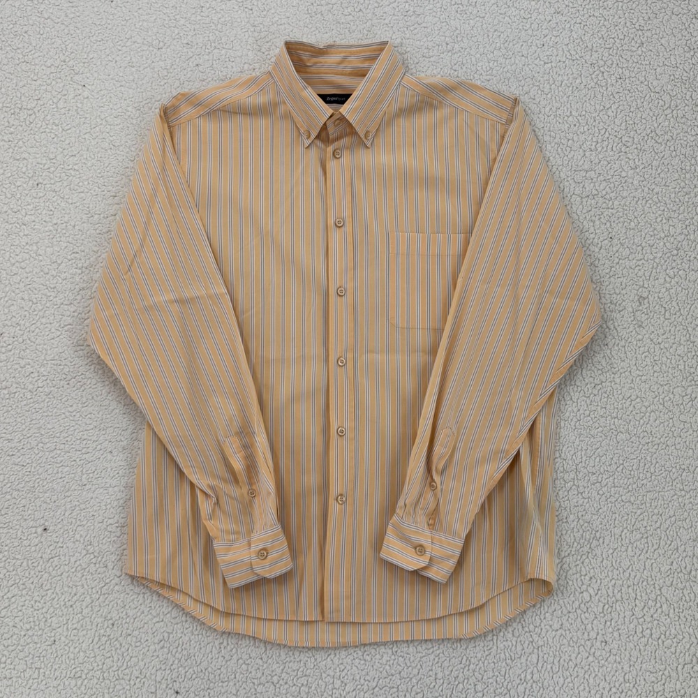 Zegna Sport Mens Size XL Orange Striped Button Down Shirt Long Sleeve